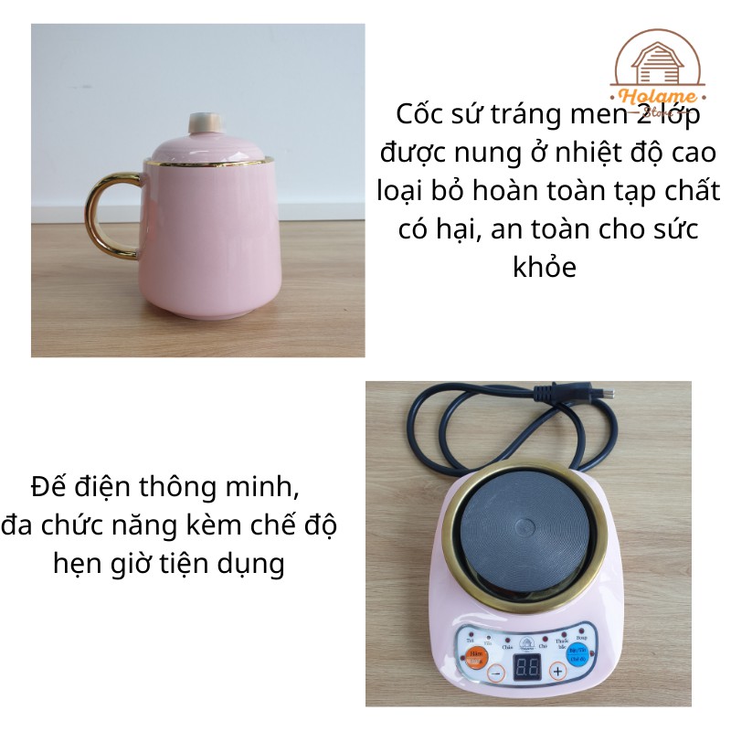 [Ảnh thật] Cốc chưng yến, cốc hâm trà, cốc hầm cháo bằng sứ cao cấp màu hồng ngọc