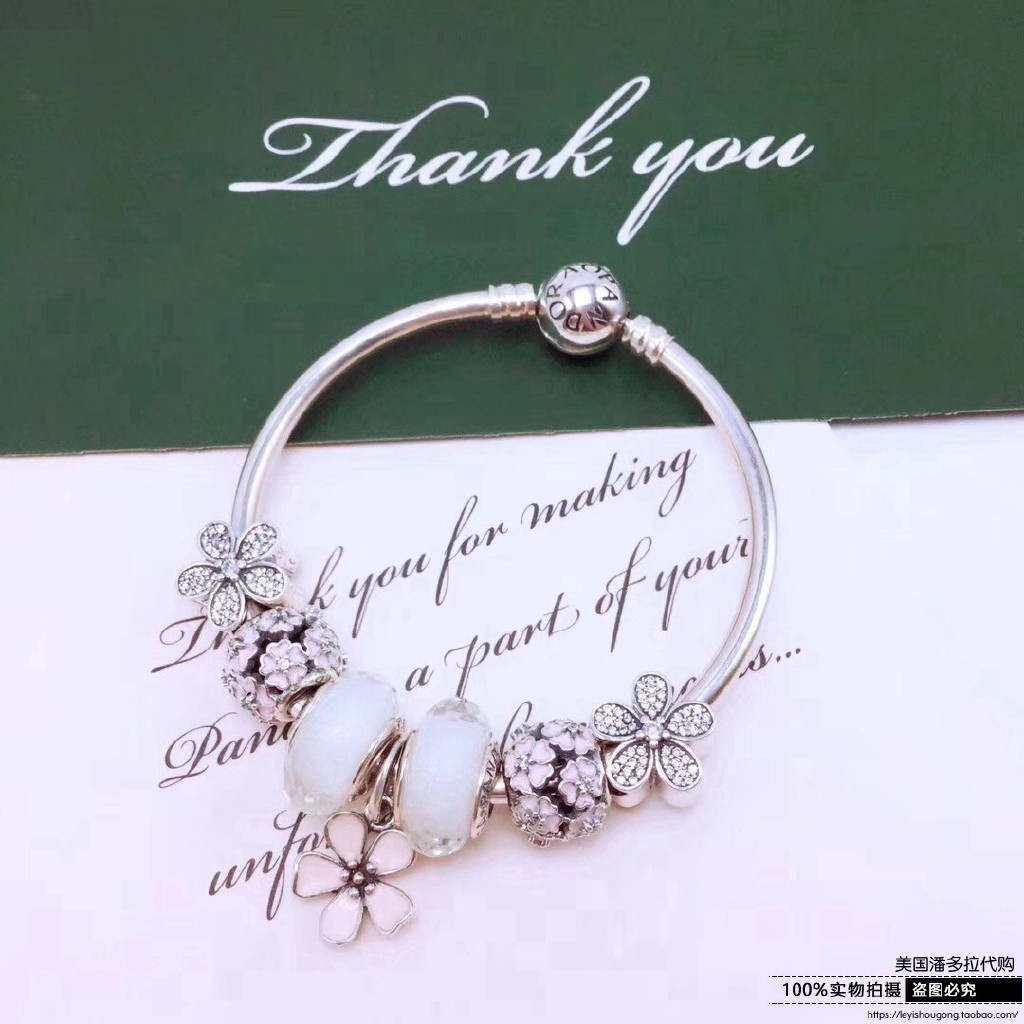 Vòng Tay Pandora Mạ Bạc 925 Xỏ Hạt Hoa Nhỏ Màu Trắng Xinh Xắn ss369