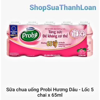 SỮA CHUA UỐNG PROBI DÂU - LỐC 5 CHAI 65ML
