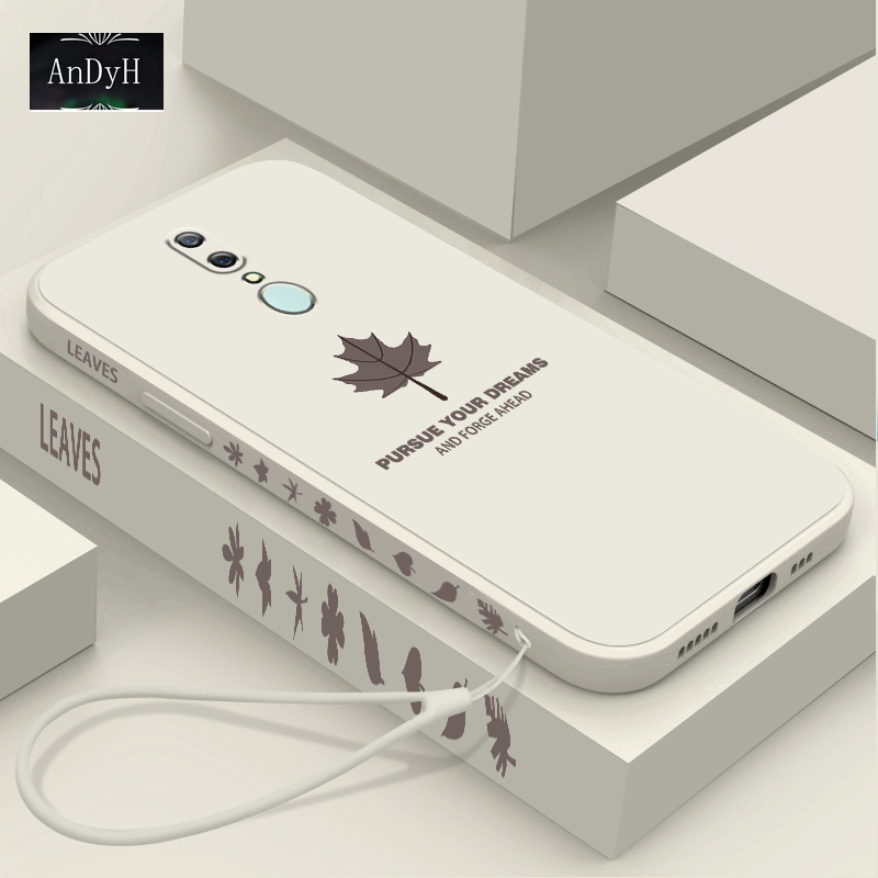 Ốp điện thoại silicon nhám hình lá phong có dây đeo thời trang cho Oppo A7X F9 A9 A9X F11 A72 5g A73 5g A53 5g F15