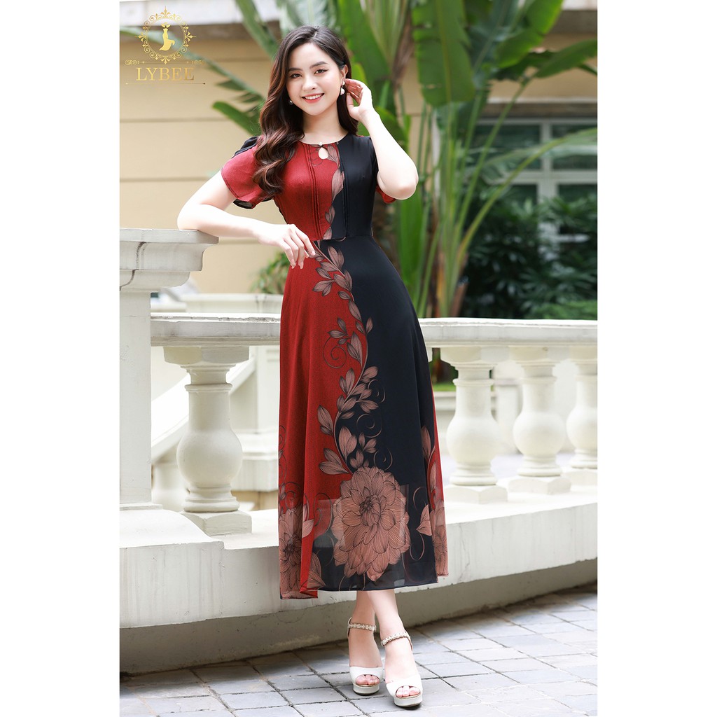 Váy đầm trung niên LYBEE chất voan hàn dáng xòe trung tuổi cho mẹ mã 609 | BigBuy360 - bigbuy360.vn