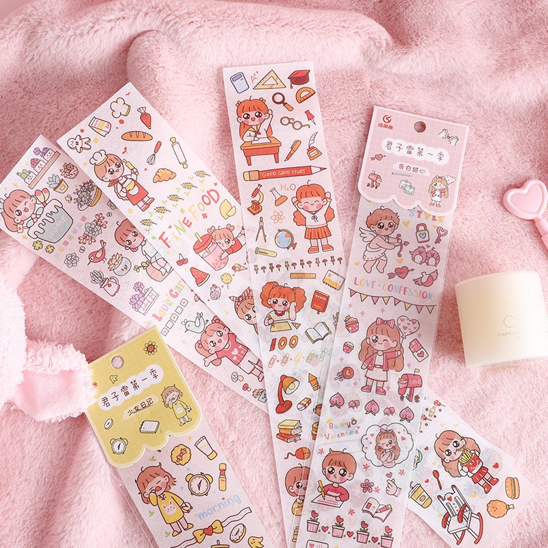 Tập sticker tự cắt hoạ tiết siêu dễ thương, dùng để trang trí sổ, kệ bàn học, sticker phong cách Hàn Quốc siêu bám