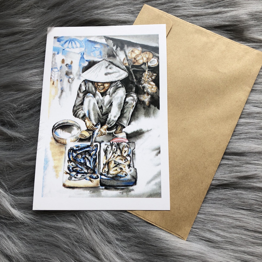 Postcard, Thiệp chúc mừng, Tranh trang trí BST Sài Gòn 24h - HS Thadu  kèm bao thư Kraft
