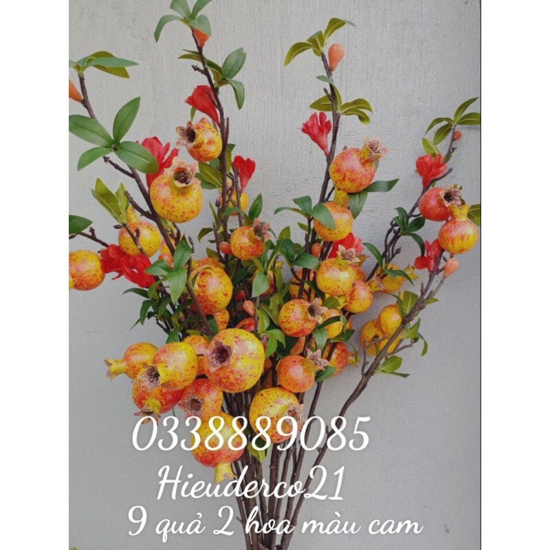 Cành lựu 9 quả lớn 2 hoa dài 100cm trang trí