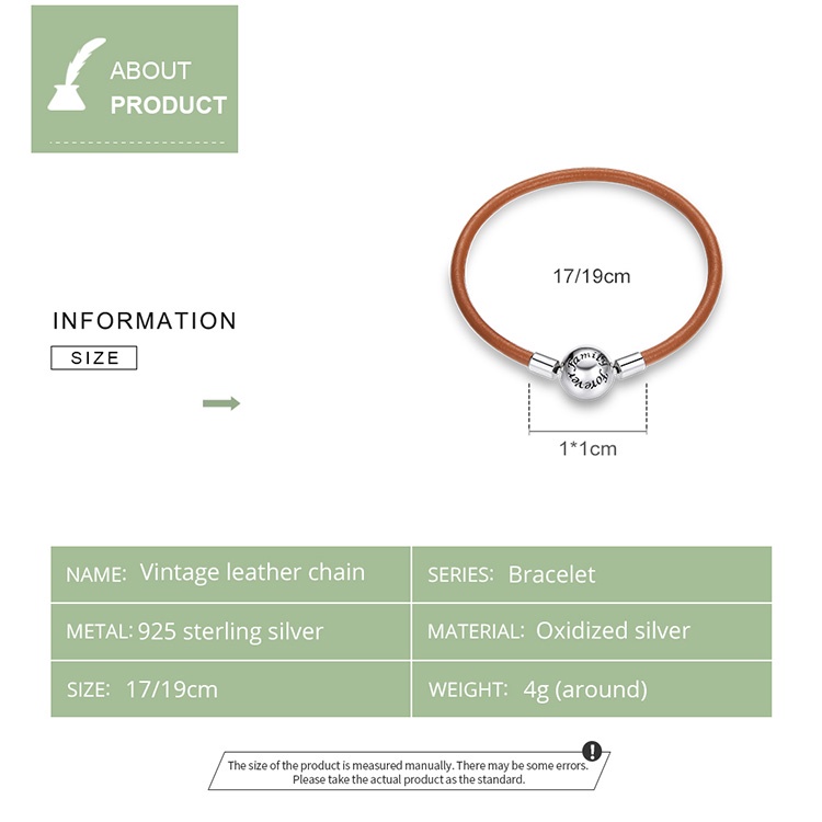 Vòng Tay Da Bamoer SCB215 Có Phụ Kiện Bạc 925 Thời Trang Cho Nữ