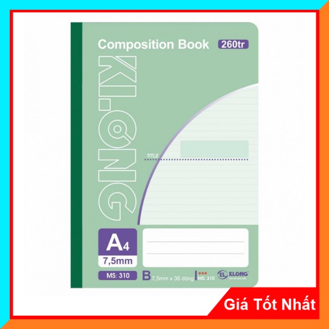 Vở Kẻ Ngang 260 Trang Sổ May A4 Dán Gáy Klong, Compostion Book, Mã số 310 Phù Hợp Với Học Sinh, Sinh Viên