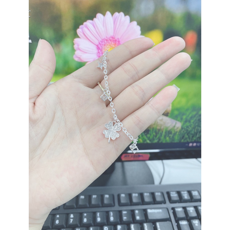 Lắc tay bạc nữ cỏ 4 lá, vòng tay nữ chất liệu bạc ta sang trọng nữ tính