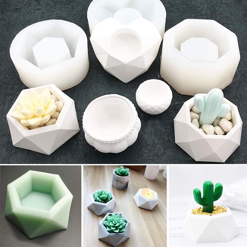 Khuôn silicone làm chậu cây mọng nước/ giá đỡ nến hình đa giác DIY