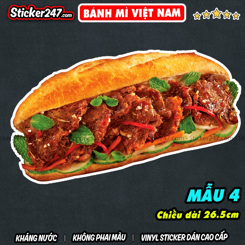 Sticker Bánh mì Việt Nam size lớn 🌈Freeship chống nước, decal trang trí quán, xe bánh mì, decor quán, dán tường, kính