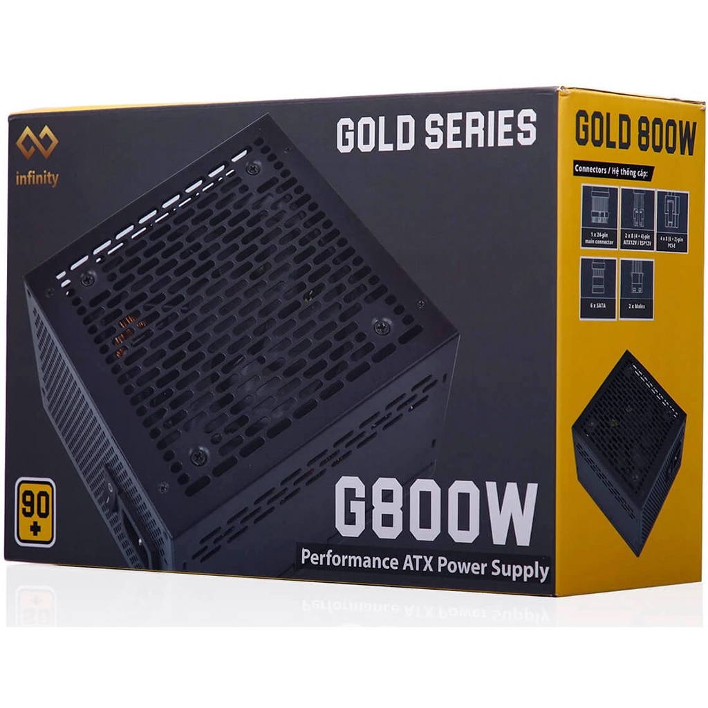 Nguồn máy tính Infinity Gold G800W - 80 Plus Gold - Active PFC - Full Modull. Bảo hành 36 tháng.