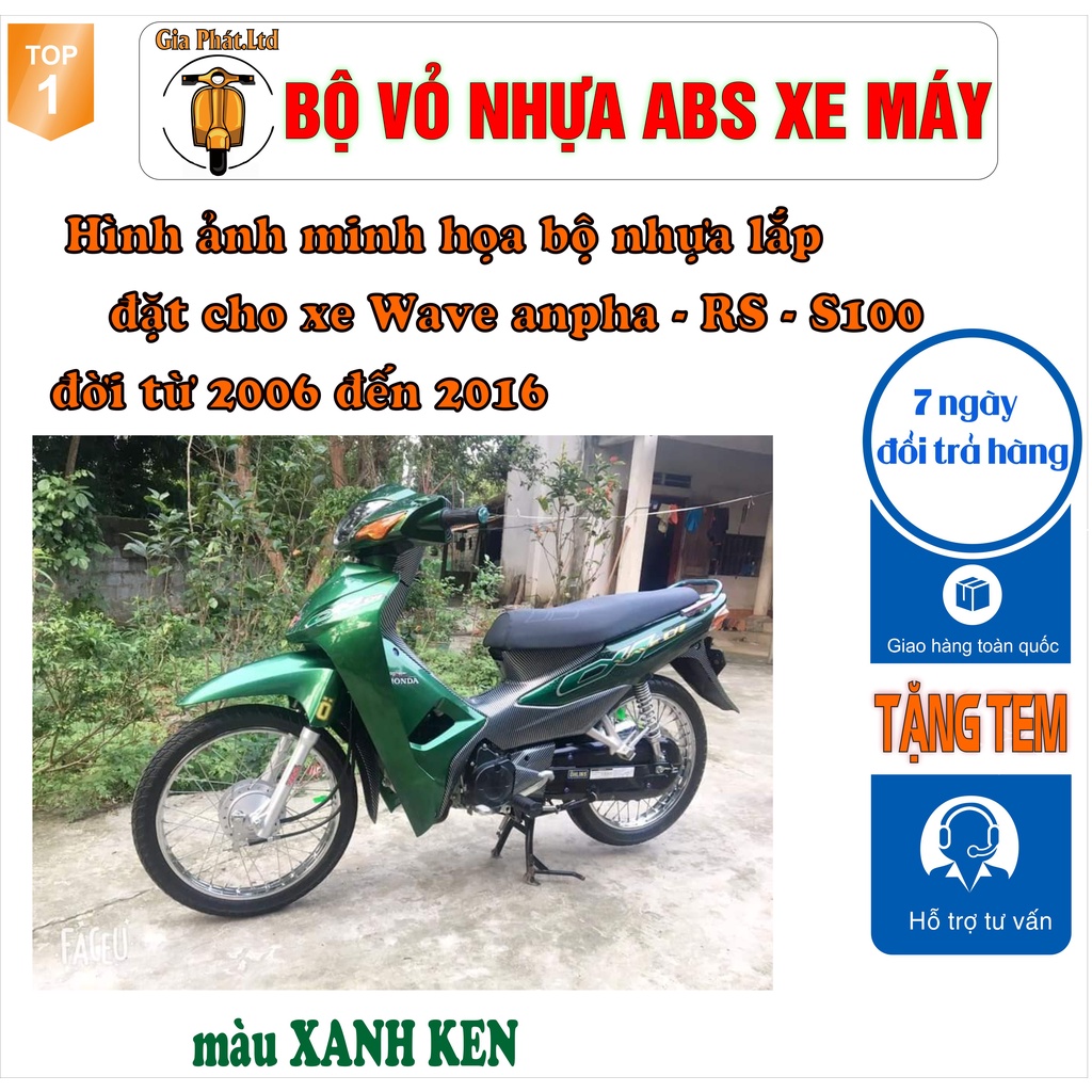 Dàn áo xe Wave RS - wave alpha - wave s100, nhựa ABS nguyên sinh màu XANH KEN_SPP-662