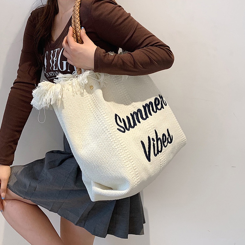 Túi đeo vai IELGY vải canvas cỡ lớn in chữ thời trang cho nữ