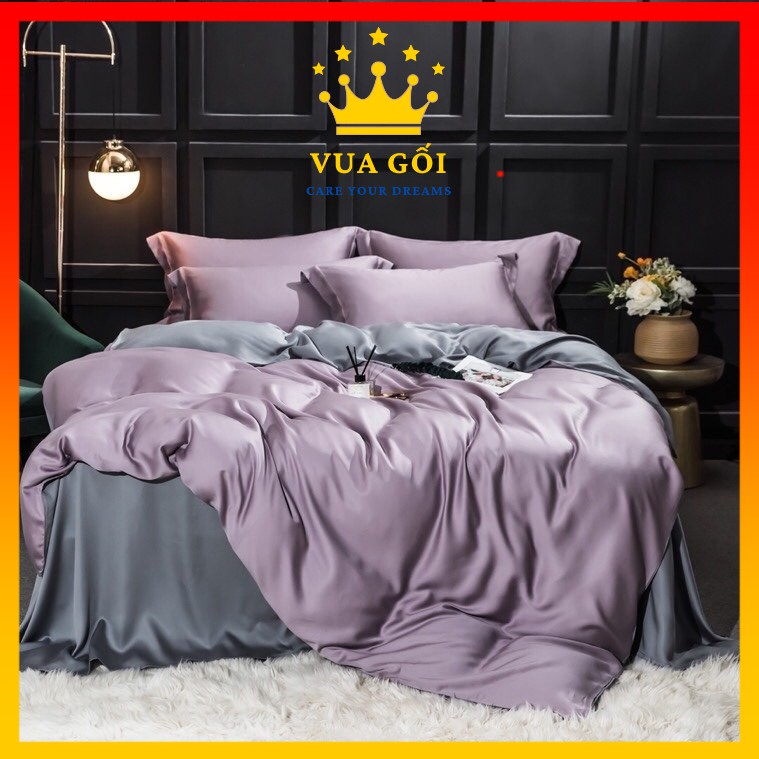 Bộ Chăn Ga Gối Lụa Tencel 100S Cao Cấp Chăn Drap Nhập Khẩu Siêu Sang Xịn Min Mát Sét Chuẩn 04 Món
