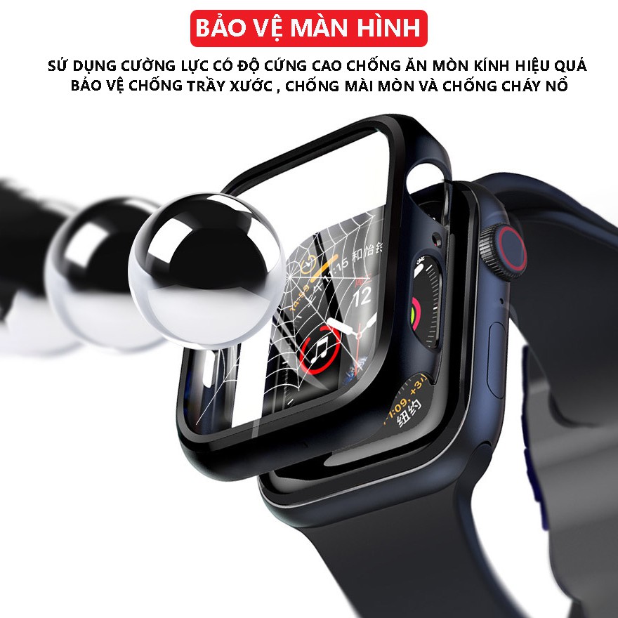 Ốp Nhựa Cứng Viền Nhám Có Kính Cường Lực Dành Cho Apple Watch Full Size 38/40/42/44mm