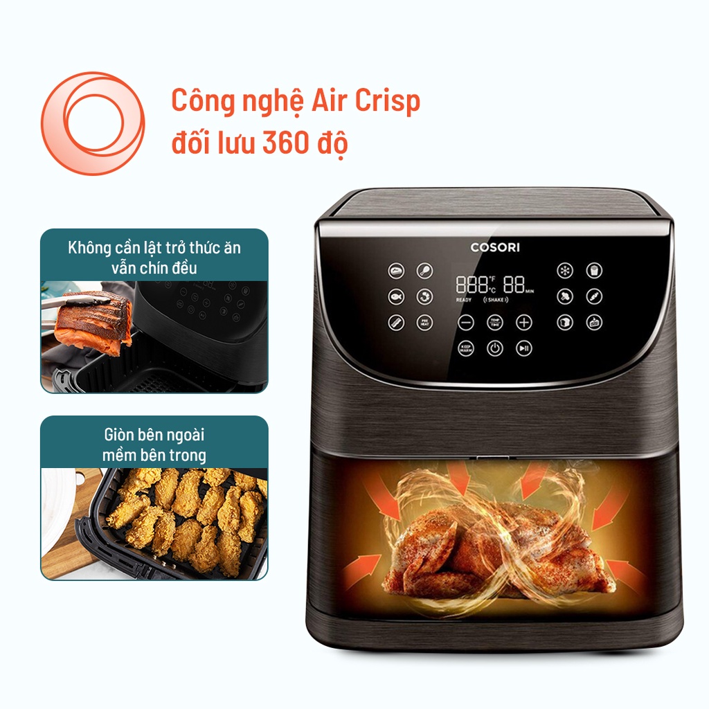 COMBO Nồi chiên không dầu điện tử Cosori CP158 AF(5,5 lít) đen Chính hãng bảo hành 2 năm và Bình ấm đun siêu tốc Cosori