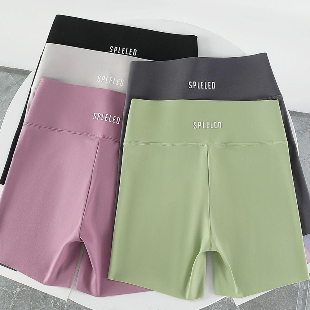 Quần Short Vải Lụa Lạnh Lưng Cao Thoáng Khí In Chữ Thời Trang Cho Nữ