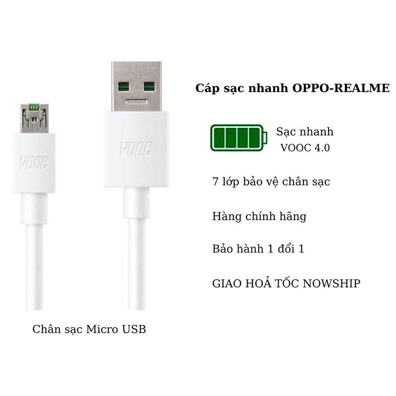 Cáp vooc cáp sạc nhanh oppo chính hãng cam kết chất lượng bảo hành 1 đổi 1