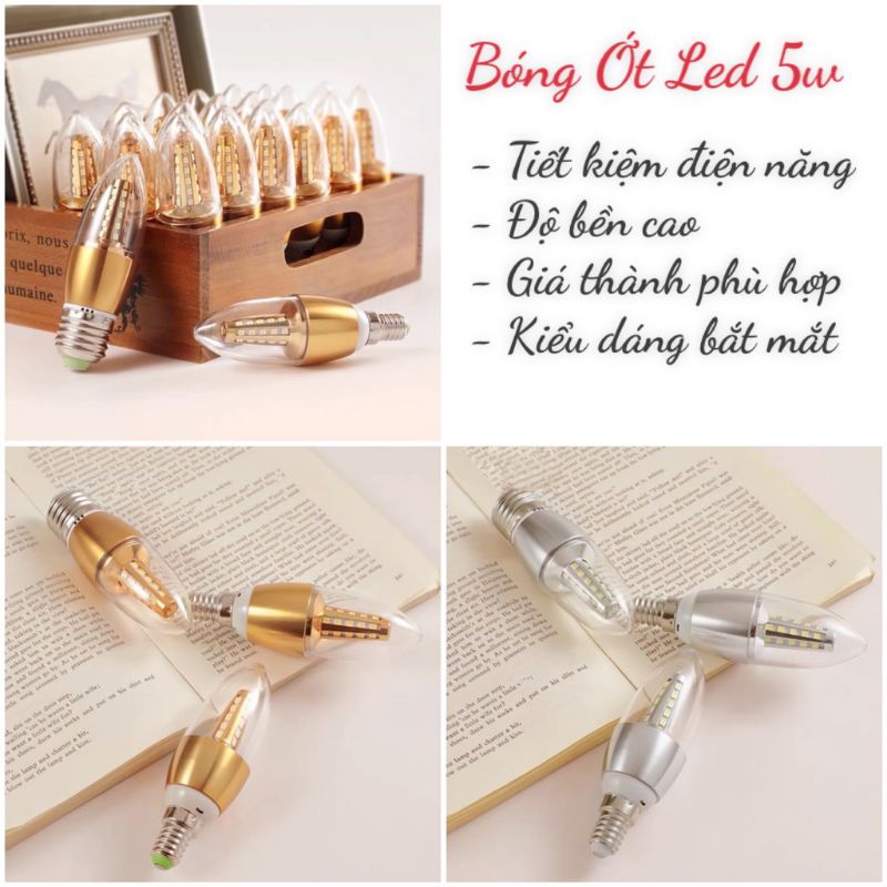 Bóng led quả nhót 5w đuôi E14, E27 trắng, vàng