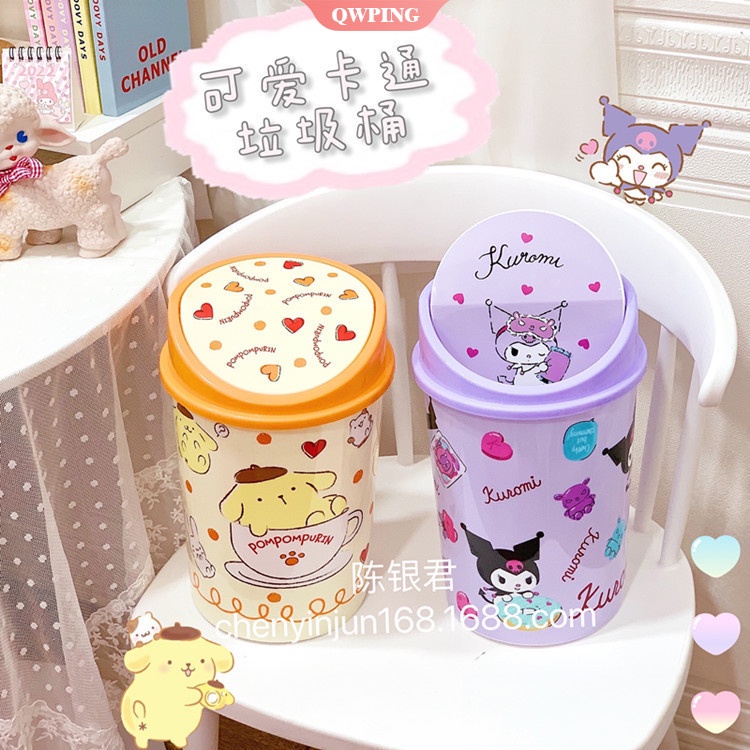 Thùng Rác Nắp Lật Để Bàn Hình Mèo Hoạt Hình Kt My Melody Purin Kuromi Cinnamoroll Lật Cho Phòng Ngủ Bé Gái