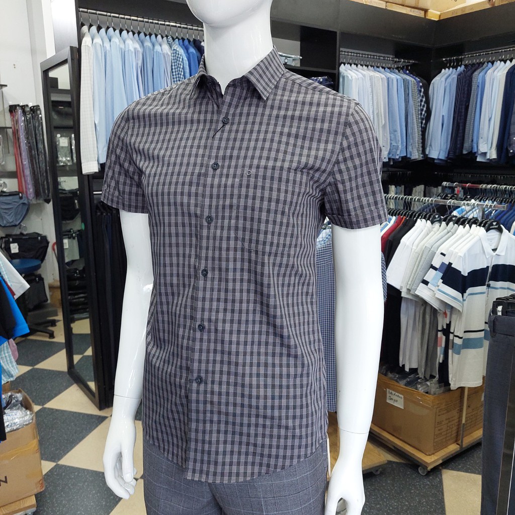 Áo Sơ Mi Nam Ngắn Tay Owen AR22709NT Somi Cộc Tay Công Sở Cao Cấp Kẻ Caro Nhỏ Nâu Xám Sợi Bạch Đàn Dáng Suông Tà Lượn | BigBuy360 - bigbuy360.vn