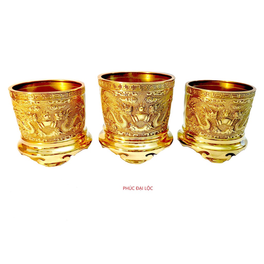 Bát hương Rồng Phượng thờ cúng bằng đồng đường kính 12 cm màu vàng sáng bóng - Đồ thờ cúng bằng đồng cao cấp