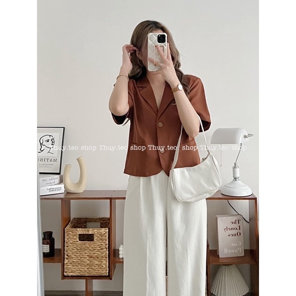 Áo blazer CỘC TAY dáng NGẮN có độn vai dày dặn