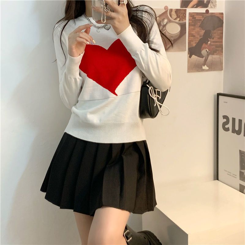 Áo Sweater Dệt Kim Tay Dài Họa Tiết Trái Tim Dễ Thương Cho Nữ  tao bao