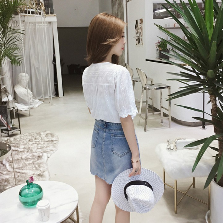 FREESHIP TỪ 50K - Áo Sơ Mi Nữ Cổ Ren Vạt Chồng Thời Trang Hàn Quốc - ASMN19.0027W | WebRaoVat - webraovat.net.vn