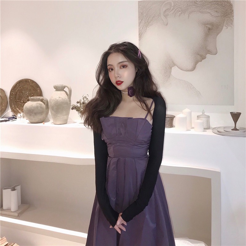 Đầm nữ dáng xòe dài hai dây Emilyshop (kèm áo ngoài)