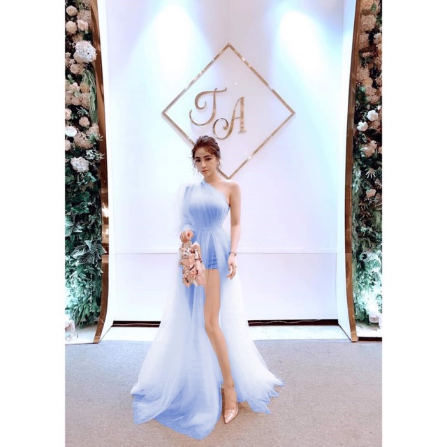 ( VIDEO &amp; ẢNH THẬT 10000%) ĐẦM MAXI LỆCH VAI ĐÍNH NGỌC EO