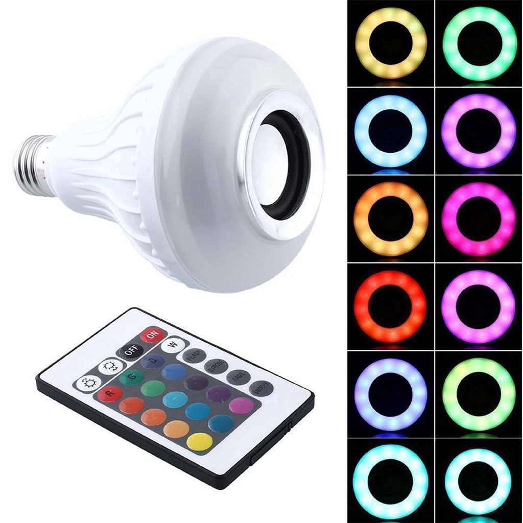 Loa Bluetooth không dây có đèn LED 12W RGBW E27 có điều khiển từ xa