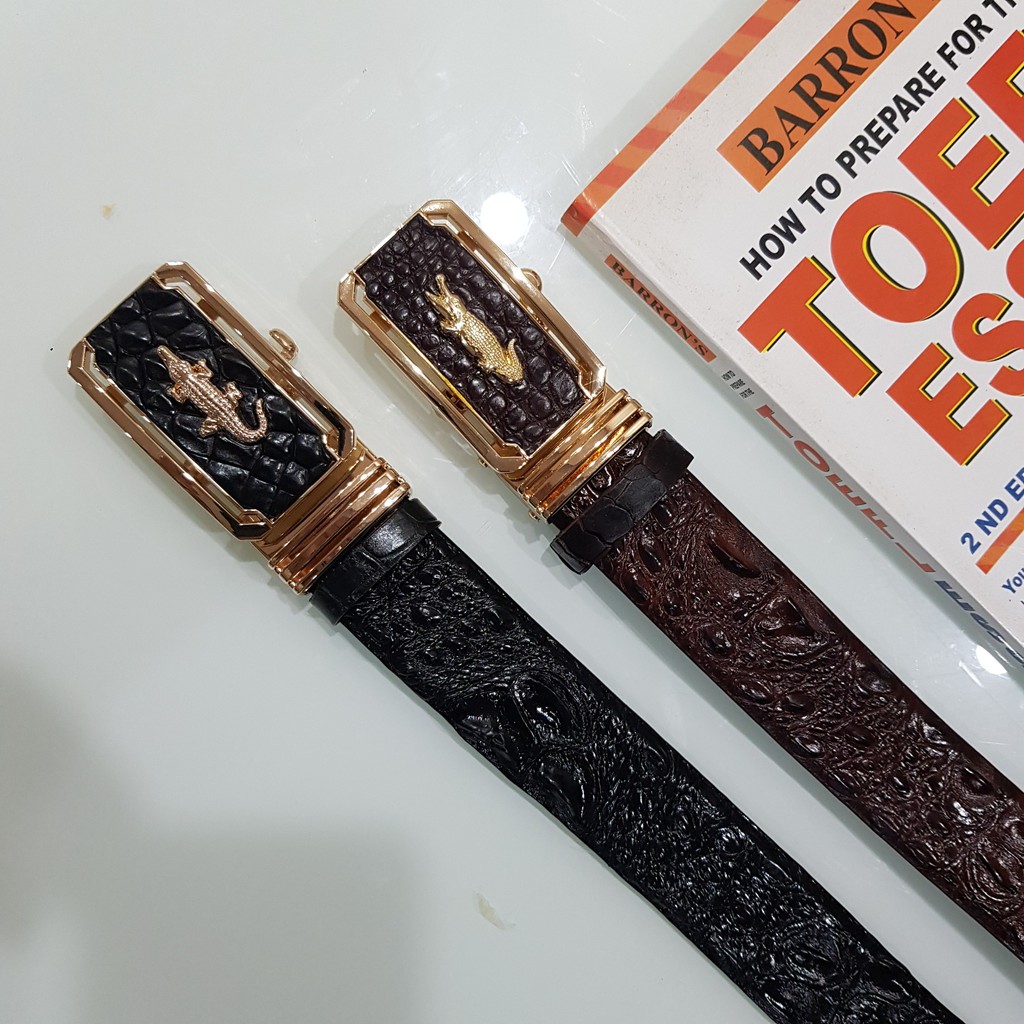 Dây Lưng Cá Sấu, Màu Đen I Dây Lưng Da Cá Sấu Ghép Bản 3,5 cm I Bảo Hành 24 Tháng