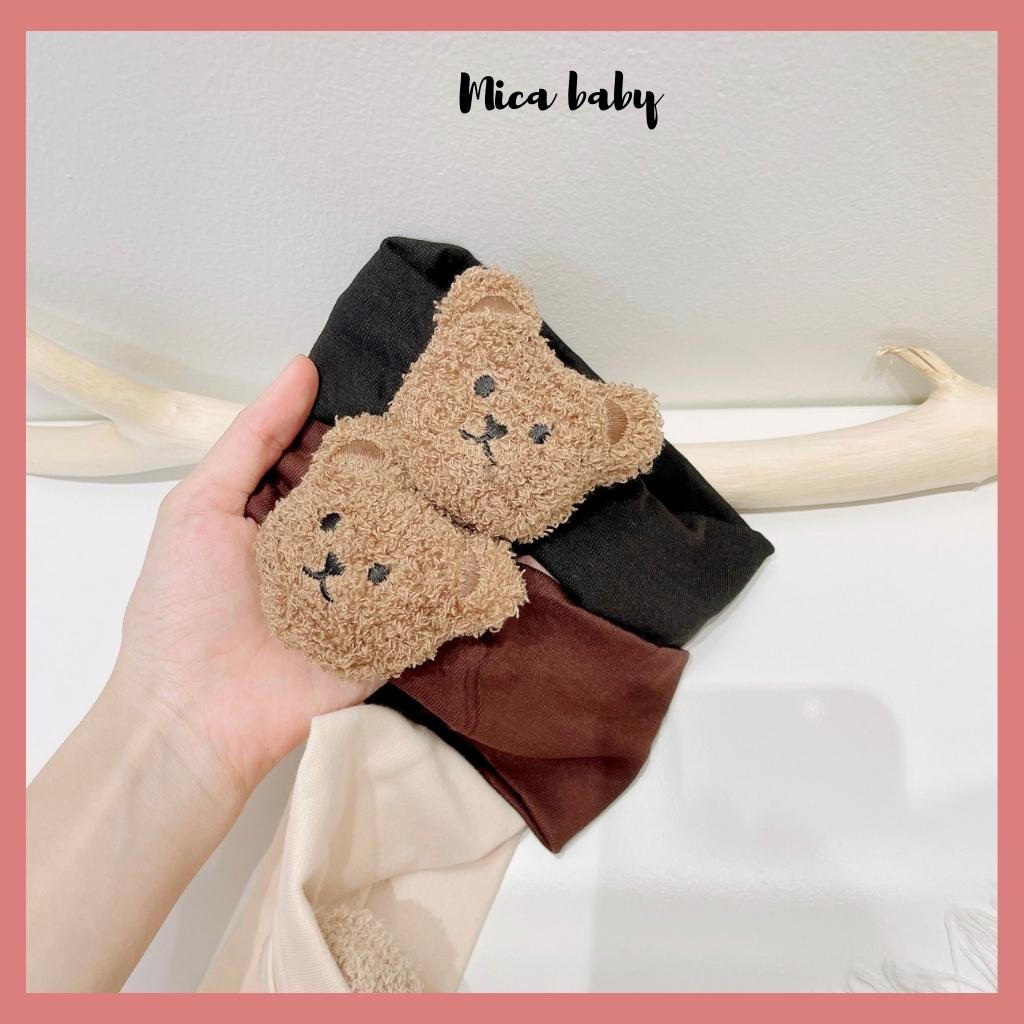 Băng đô đính gấu bông xù vải thun bản to dễ thương cho bé BD64 Mica Baby
