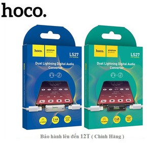 Jack chuyển đổi tai nghe có míc iphone 2 cổng lightning chính hãng hoco LS27