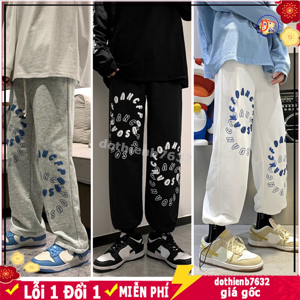 Quần Jogger Dài Ống Rộng In Hình Hoa ⚡️ MẪU MỚI ⚡️Nỉ Ulzzang Dây Rút Ở Gấu Ống Suông phong cách hàn quốc mặc được 2 kiểu