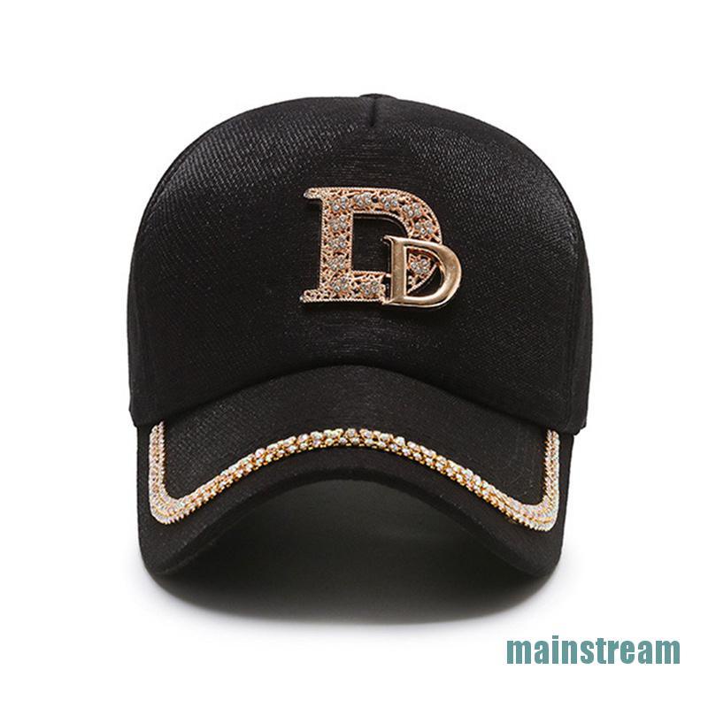 Mũ lưỡi trai cotton đính đá trên chữ D phong cách hip hop thời trang cho nữ