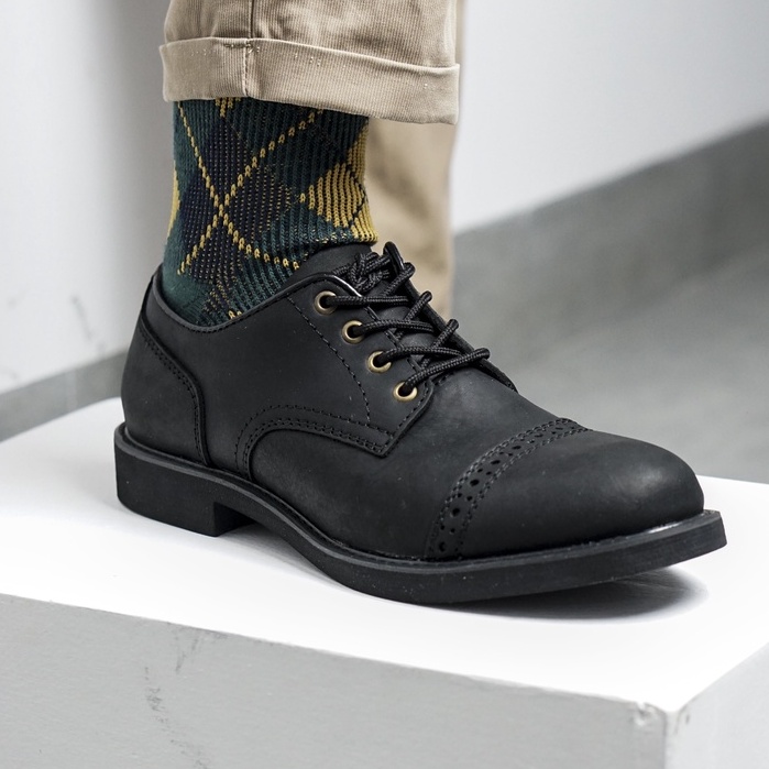 Giày nam derby cao cấp da bò công sở full đen có lót tăng chiều cao có khâu bảo hành 12 tháng