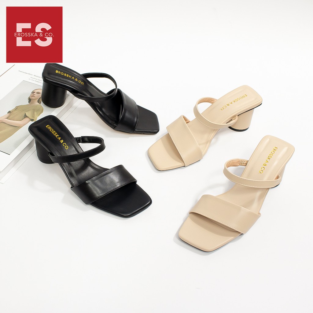 [Mã WABRER99 giảm 10%]Giày sandal cao gót Erosska mũi vuông phối gót tròn cao 5m màu kem _ EB026