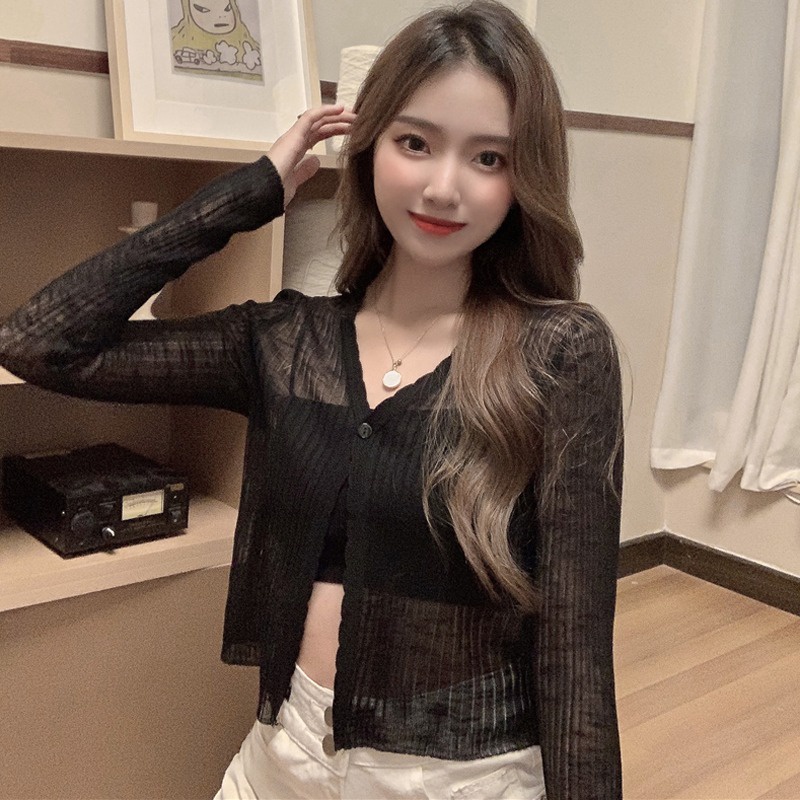 Áo Khoác Cardigan Dệt Kim Tay Dài Cổ Chữ V Chống Nắng Thời Trang Cao Cấp