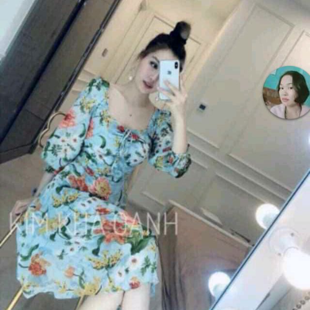 Đầm maxi hoa dài qua gối nhé tay dài , xíu xinh xắn  from từ 45 Đầm maxi hoa dài qua gối nhé tay dài