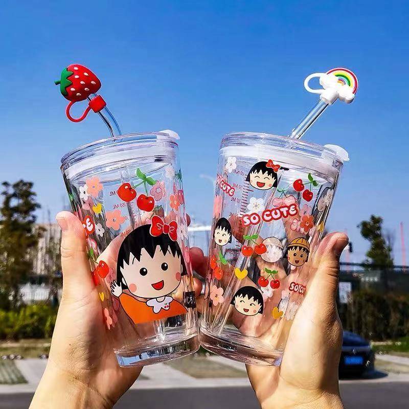 Ly Uống SỮA Bằng Thủy Tinh Màu Đen Hình Trái Dâu Hoạt Hình Dễ Thương Cho Bé Gái