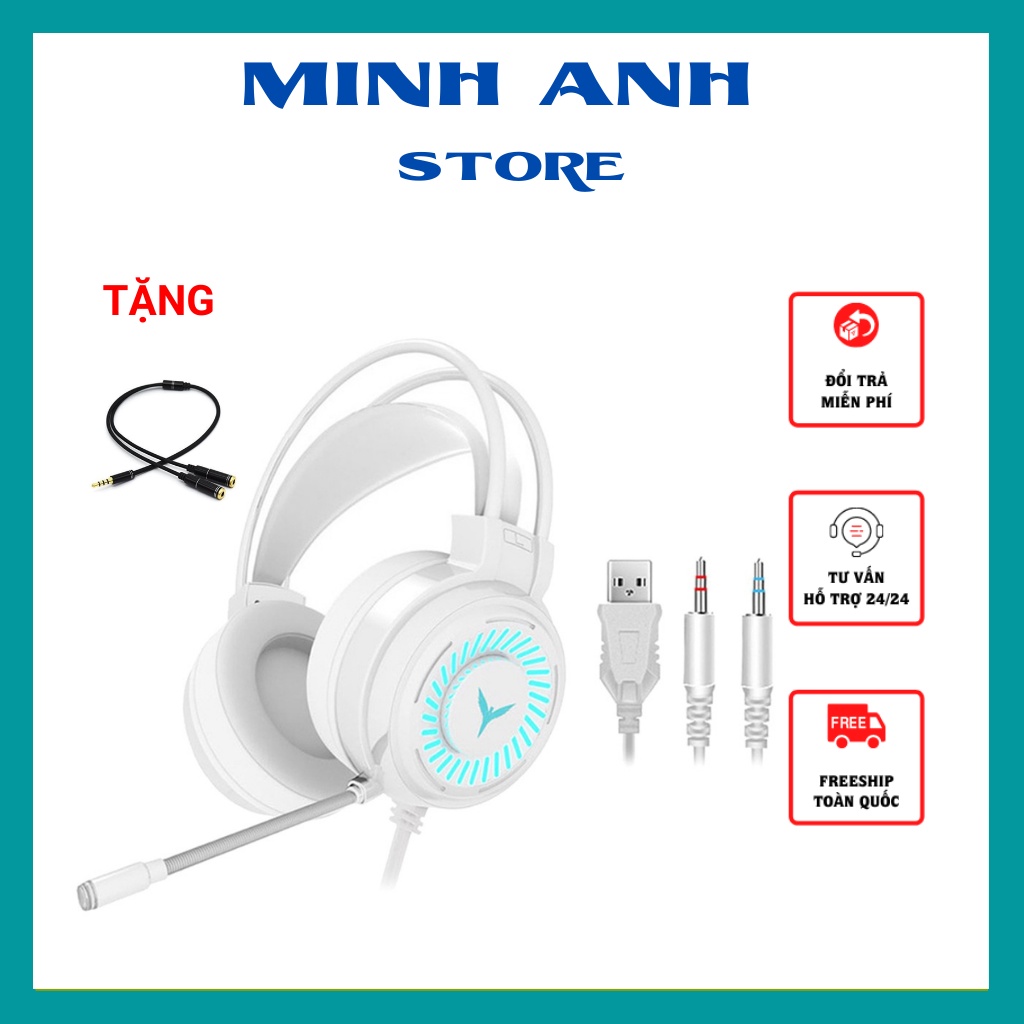 Tai nghe Gaming màu hồng có đèn Led và Mic, tai nghe chụp, headphone cho PC/laptop