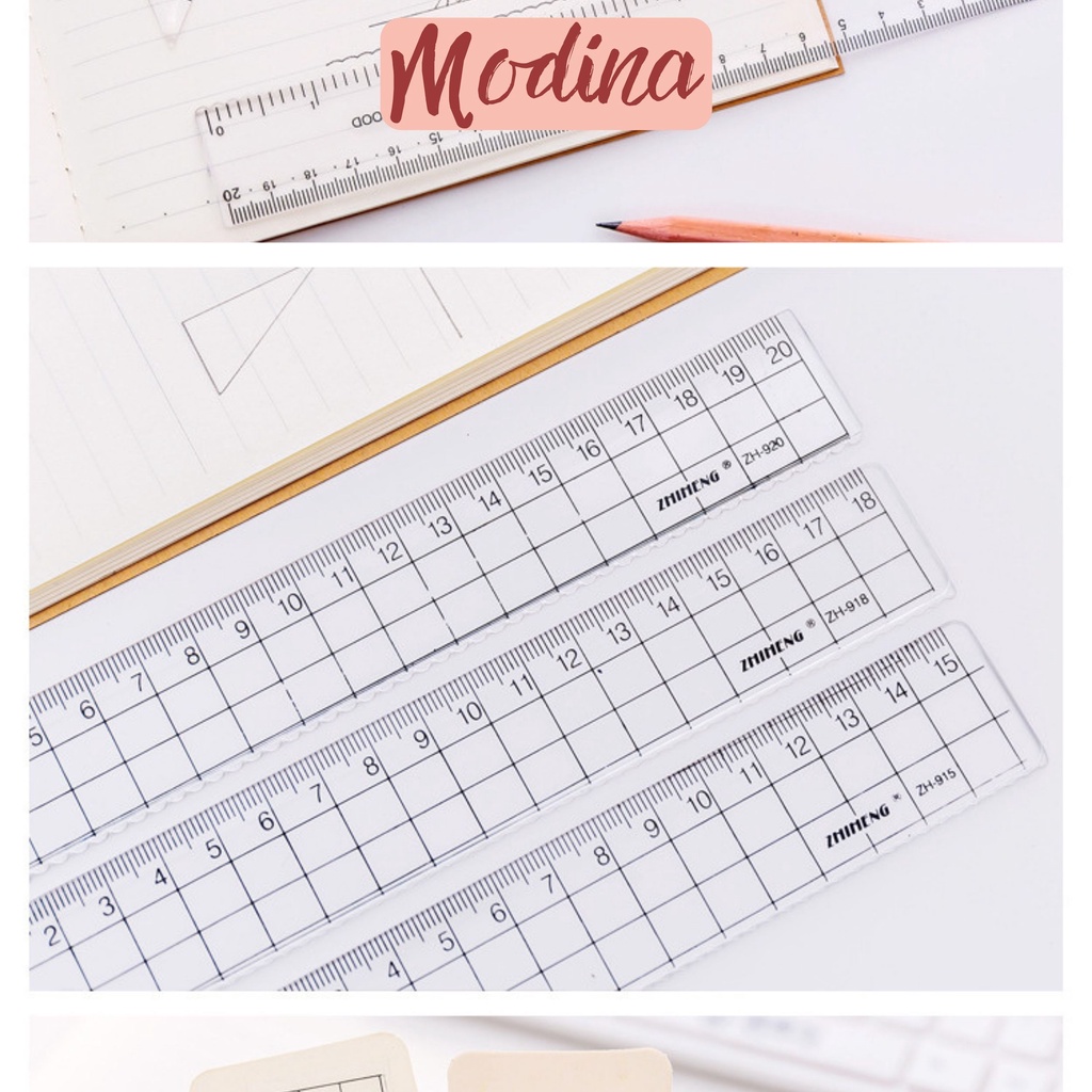 Thước kẻ cute đa năng MODINA, bộ thuước kẻ học sinh basic