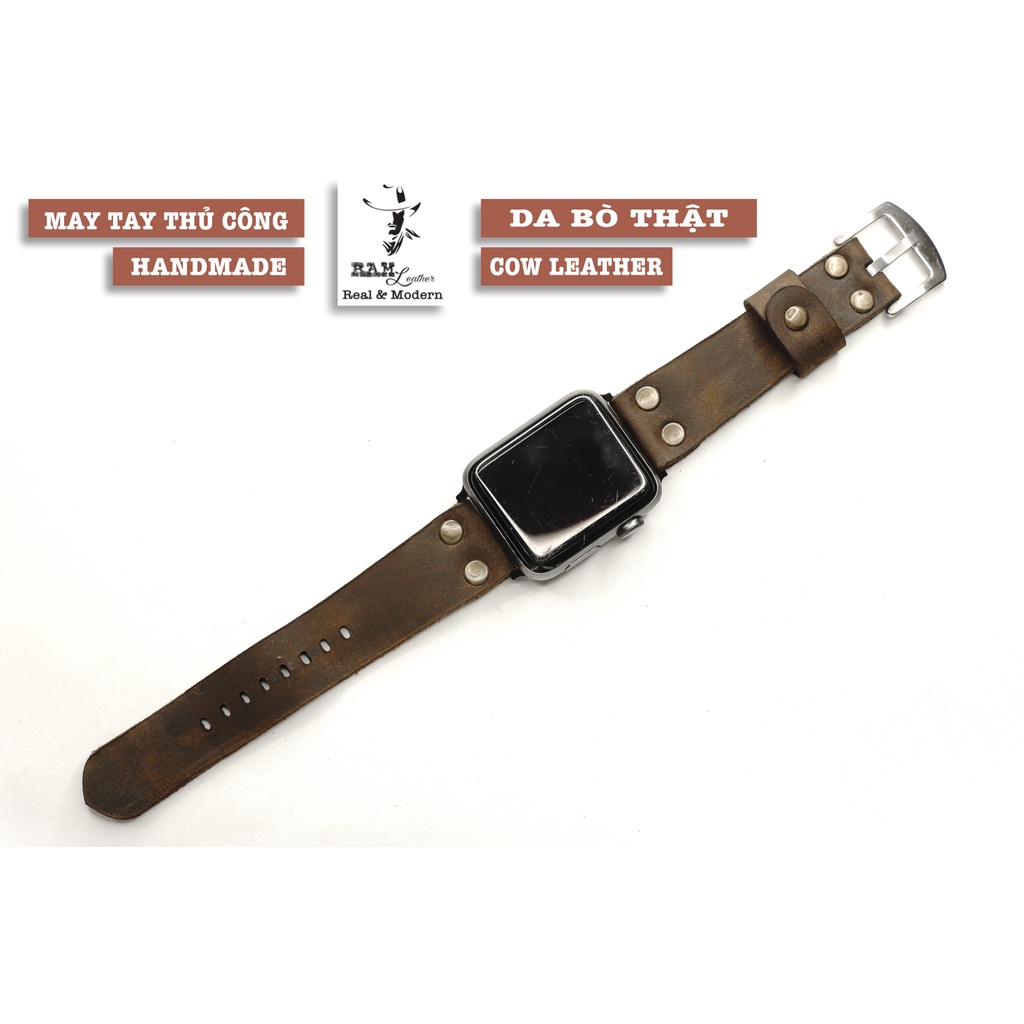 Dây Apple Watch , iWatch , iphone Watch da bò sáp ngựa điên RAM Leather Pilot Rivet