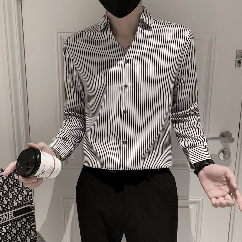 Áo Sơ Mi Tay Dài Cổ Chữ V Thời Trang Phong Cách Hàn Quốc Cho Nam