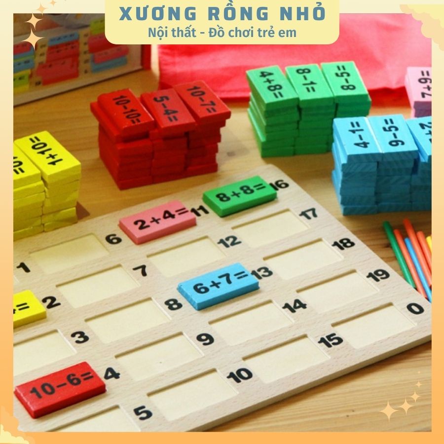Đồ chơi Domino 110 quân bằng gỗ [Domino toán học - Ghép hình - Bộ xếp hình cho bé]