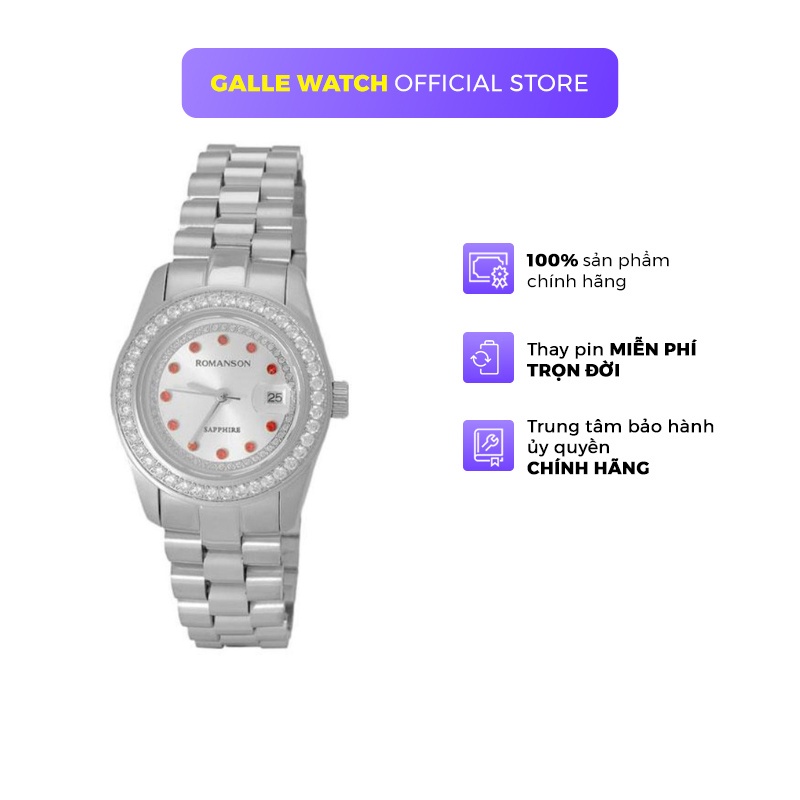 Đồng hồ Romanson Watch TM6A28QLWWH nữ mặt nhỏ đính đá kính Sapphire chống xước máy Thụy Sĩ chống xước, dây thép cao cấp