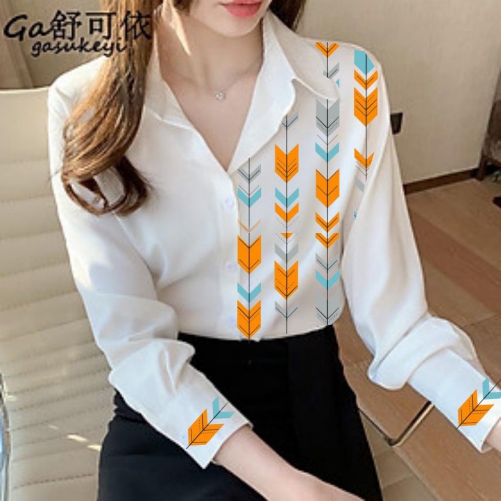 ÁO SƠ MI NỮ TRẮNG TAY DÀI PHỐI HỌA TIẾT MŨI TÊN CỰC ĐẸP - SƠ MI KIỂU HÀN QUỐC CỰC ĐẸP (có bigsize 40_75kg)
