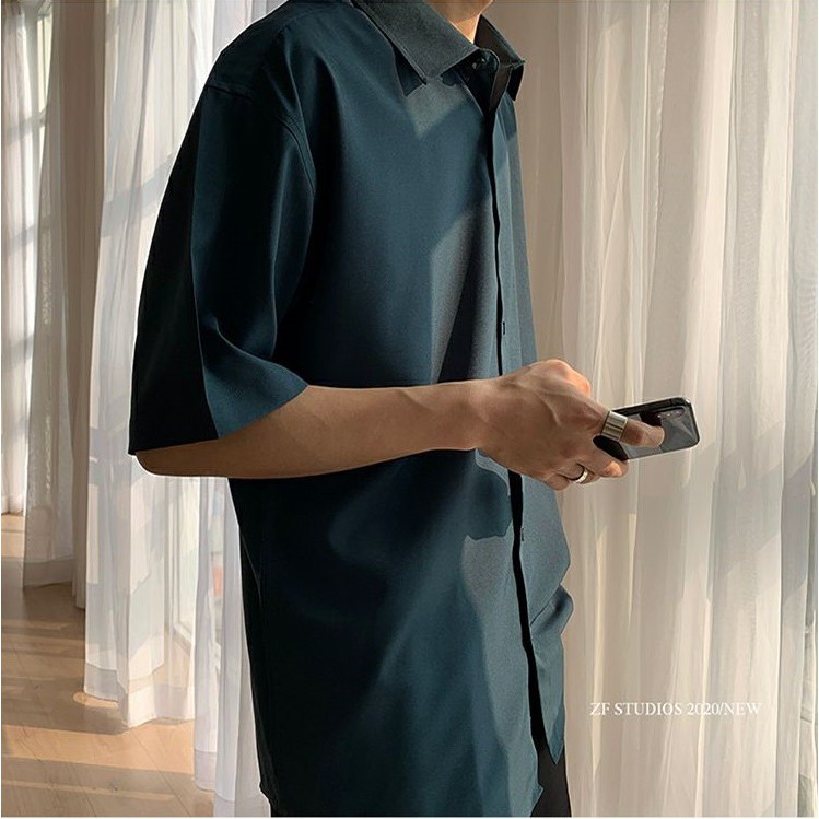 Áo sơ mi tay ngắn trơn màu thời trang cho nam | BigBuy360 - bigbuy360.vn