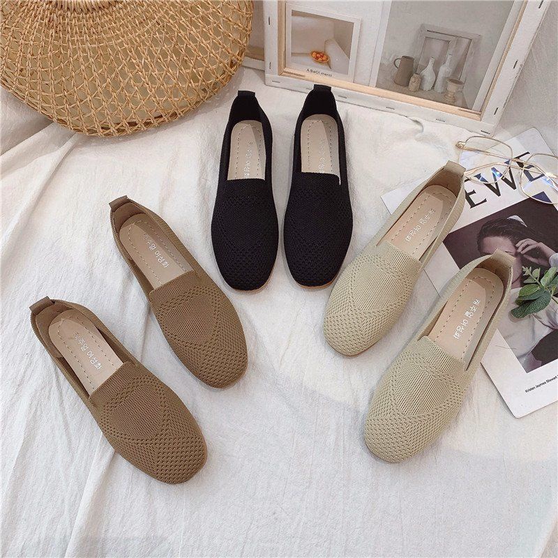 Giày Búp Bê Dệt Kim Mũi Vuông Thời Trang Xuân Hè Hàng Mới Dành Cho Bạn Nữ